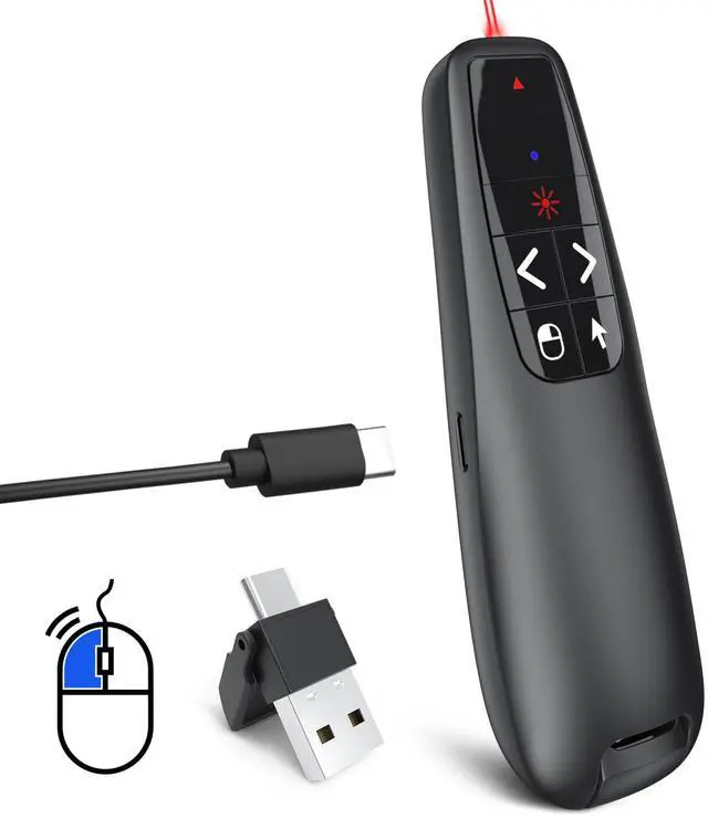 Main image of Presentation Clicker PowerPoint Wireless Presenter Remote: Type C Rechargeable Auto Air Mouse Clickers with Red Laser Pointer for Computer Project Mac Slideshow PPT Google Slide Advancer