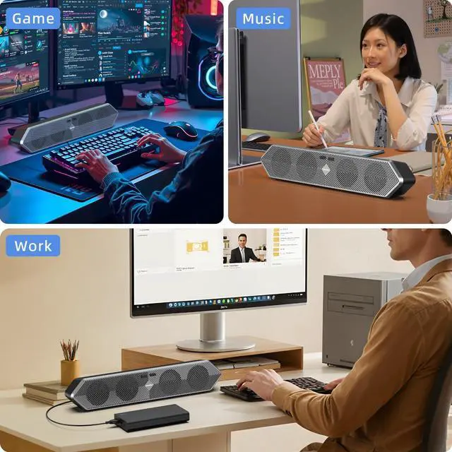 Alt view image 7 of 7 - HPSWUW Computer Speakers for Desktop Pc, Wired USB Powered Bluetooth PC Speakers with Stereo Clear Sound, Gaming Speakers Sound Bar for Computer Desktop PC Laptop Monitor, Bluetooth & USB Input Black