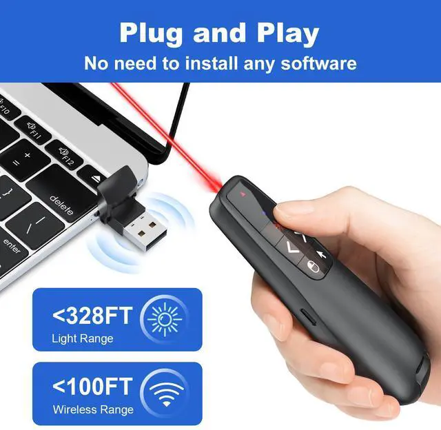 Alt view image 2 of 6 - Presentation Clicker PowerPoint Wireless Presenter Remote: Type C Rechargeable Auto Air Mouse Clickers with Red Laser Pointer for Computer Project Mac Slideshow PPT Google Slide Advancer