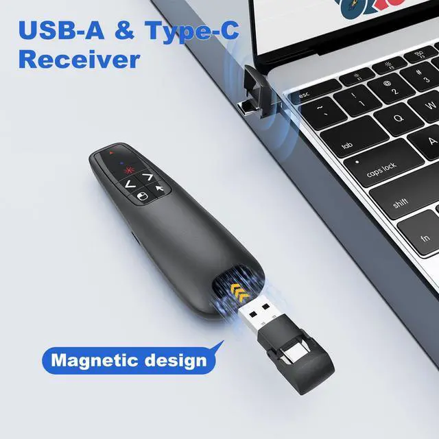 Alt view image 6 of 6 - Presentation Clicker PowerPoint Wireless Presenter Remote: Type C Rechargeable Auto Air Mouse Clickers with Red Laser Pointer for Computer Project Mac Slideshow PPT Google Slide Advancer