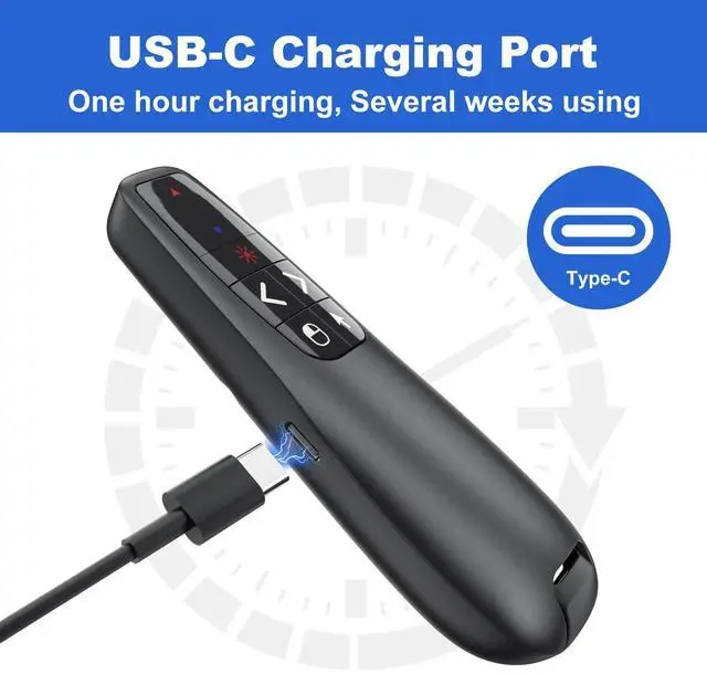 Alt view image 5 of 6 - Presentation Clicker PowerPoint Wireless Presenter Remote: Type C Rechargeable Auto Air Mouse Clickers with Red Laser Pointer for Computer Project Mac Slideshow PPT Google Slide Advancer