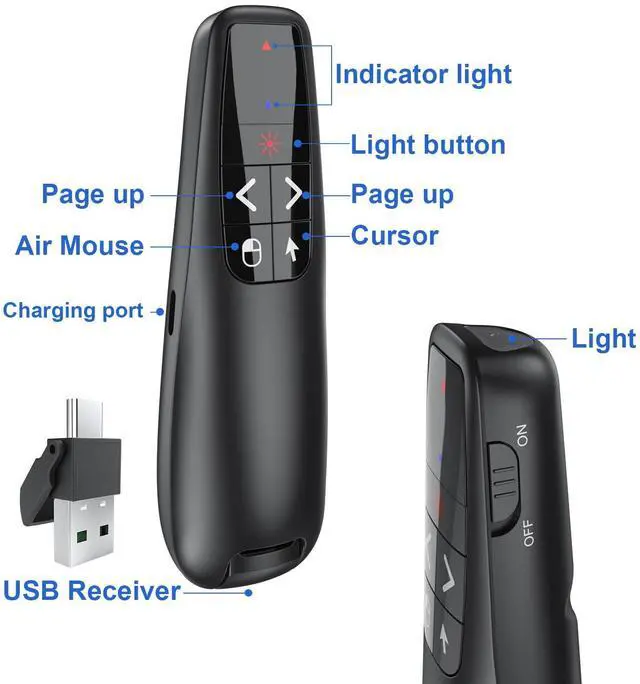 Alt view image 4 of 6 - Presentation Clicker PowerPoint Wireless Presenter Remote: Type C Rechargeable Auto Air Mouse Clickers with Red Laser Pointer for Computer Project Mac Slideshow PPT Google Slide Advancer