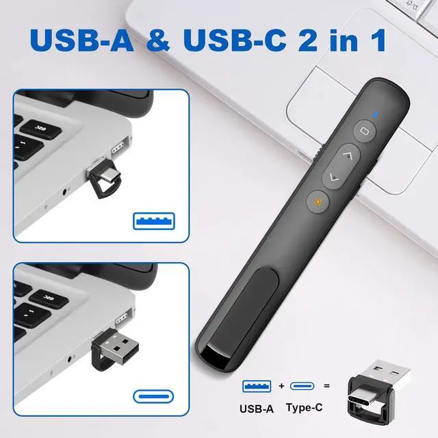 Alt view image 3 of 7 - USB-C/USB-A Laser Pointer for Presentation Clicker PowerPoint Wireless Presenter Remote, Google Slide Advancer Projector Smart Board Slideshow Power Point PPT Clicker for Mac/Laptop/Computer/Office