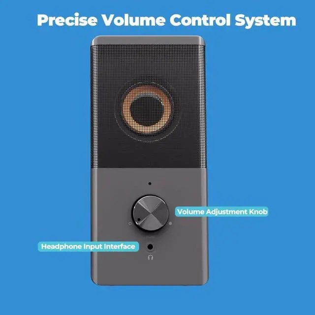 Alt view image 3 of 7 - ROSON Computer Speaker, Compact Size Speaker with Headphone Jack, Enhanced Bass and Volume Control, Stereo 2.0 USB Powered 3.5mm Aux Multimedia Speakers for Laptop/Desktop/Tablets/Phone