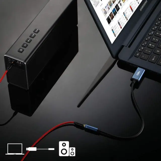 Alt view image 3 of 7 - USB to 3.5mm Audio Jack Adapter, Sapphire Blue TRRS USB to AUX Audio Jack External Stereo Sound Card for Headphone, Speaker, PS4, PS5, PC, Laptop, Desktops - 1 Feet