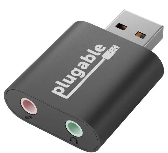 Main image of Plugable USB Audio Adapter with 3.5mm Speaker-Headphone and Microphone Jack, Add an External Stereo Sound Card to Any PC, Compatible with Windows, Mac, and Linux - Driverless