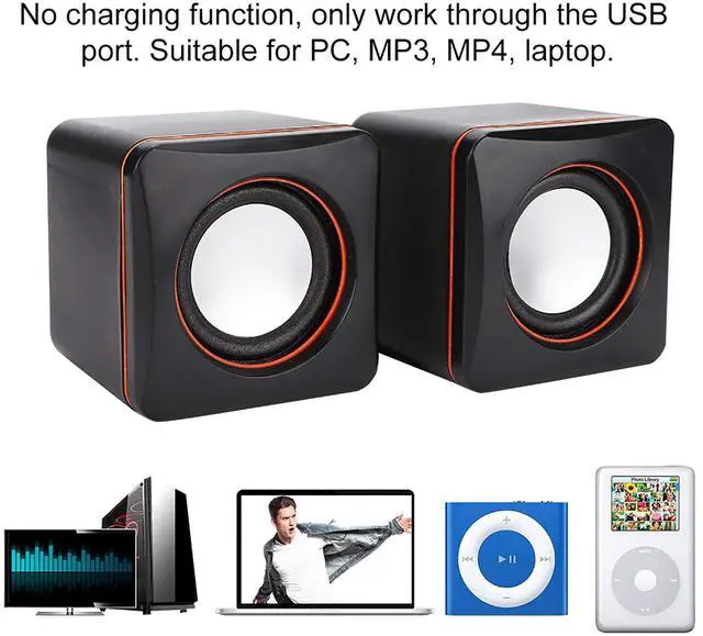 Alt view image 6 of 7 - Computer Speakers Mini Cube USB Speaker Stereo 3.5mm Jack Wired Multimedia Speaker Computer Speaker For PC Monitor Desktop Laptop PC Computer Gaming Smartphones Tablets Projectors TVs(Dual Track)