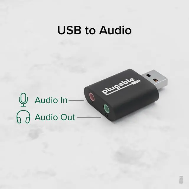 Alt view image 2 of 7 - Plugable USB Audio Adapter with 3.5mm Speaker-Headphone and Microphone Jack, Add an External Stereo Sound Card to Any PC, Compatible with Windows, Mac, and Linux - Driverless