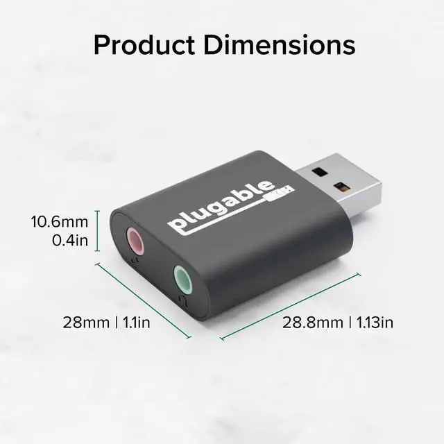 Alt view image 7 of 7 - Plugable USB Audio Adapter with 3.5mm Speaker-Headphone and Microphone Jack, Add an External Stereo Sound Card to Any PC, Compatible with Windows, Mac, and Linux - Driverless