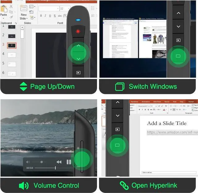 Alt view image 5 of 7 - Presentation Clicker Green Laser Pointer, Rechargeable PowerPoint Clicker Wireless Presenter Remote, RF 2.4GHz USB Presentation Pointer Slide Advancer with Hyperlink Volume Control for Mac Computer