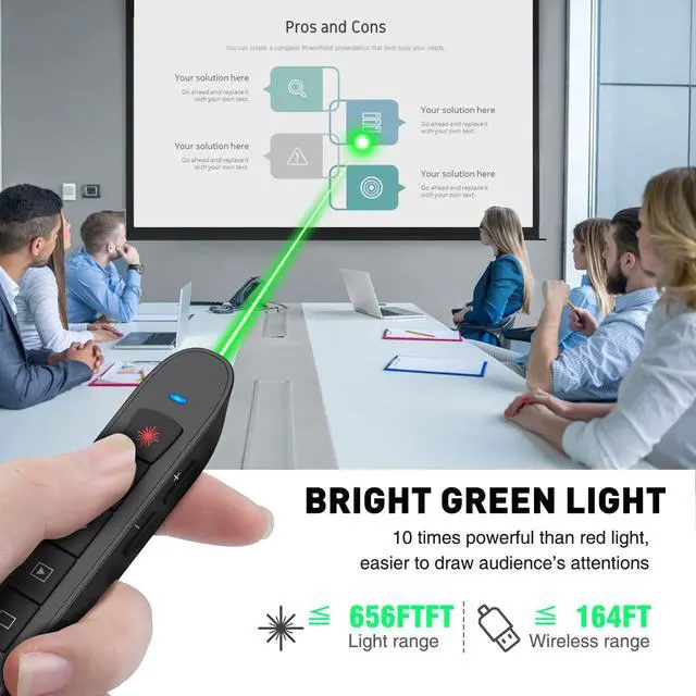 Alt view image 2 of 7 - Presentation Clicker Green Laser Pointer, Rechargeable PowerPoint Clicker Wireless Presenter Remote, RF 2.4GHz USB Presentation Pointer Slide Advancer with Hyperlink Volume Control for Mac Computer