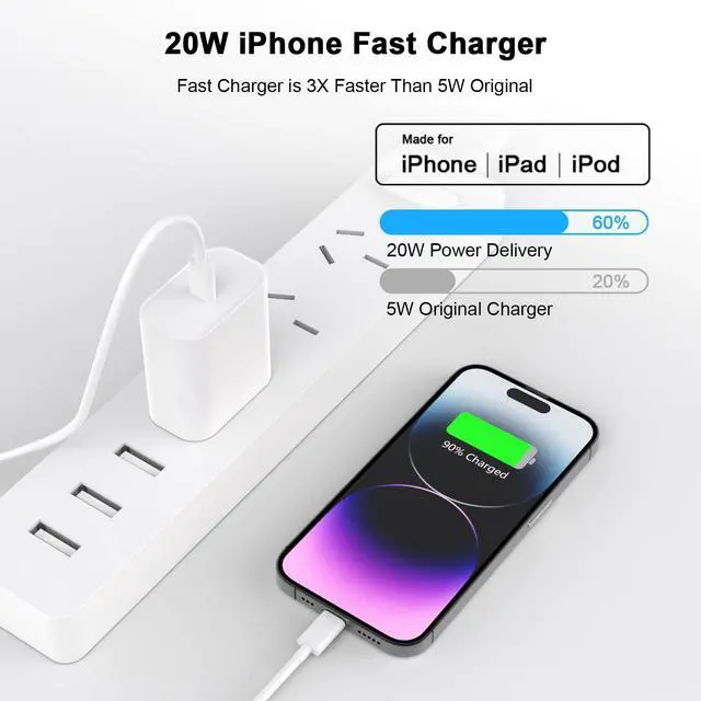 Alt view image 2 of 7 - [Apple MFi Certified] iPhone Charger Fast Charging 6FT Compatible for iPhone 14/13/12/11 Pro Max/Xs Max/XR/X 2Pack 20W Type C Fast Charger Block with 6FT USB C to Lightning Data Sync Charging Cable