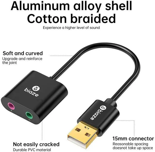 Alt view image 7 of 7 - USB to 3.5mm Jack Audio Adapter External Sound Card with 3.5mm Headphone and Microphone TRS Jack to USB Compatible with Windows, Laptops, Desktops Windows, MAC, Linux, PC, PS5, PS4