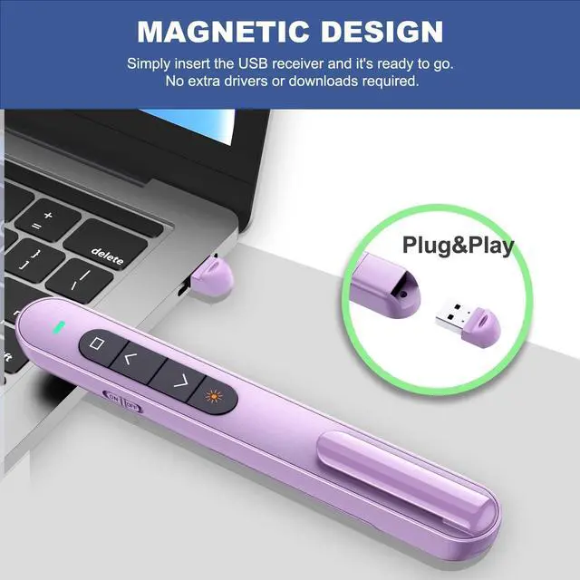 Alt view image 4 of 6 - QUI Presentation Clicker for PowerPoint, RF 2.4GHz USB Wireless Presenter Remote with Volume Control, PowerPoint Clicker Slide Advancer for Mac, Windows, Laptop, Keynote