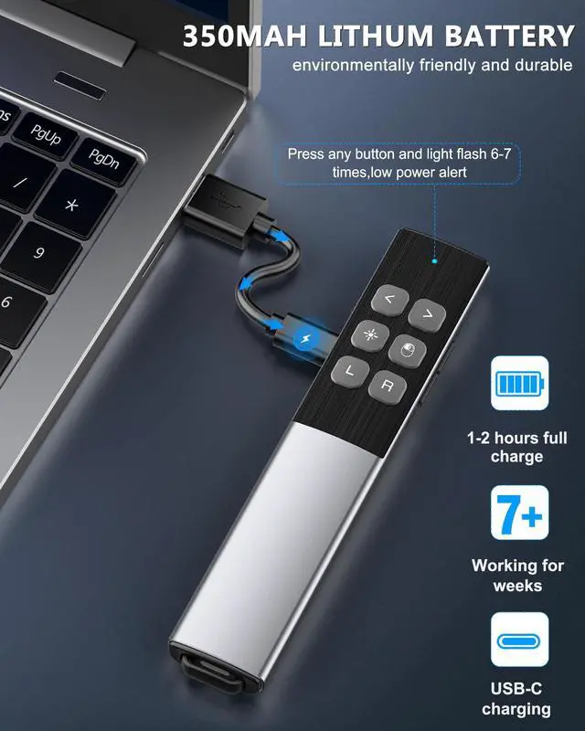 Alt view image 7 of 7 - Wireless Presentation Clicker with Air Mouse, Gyro Volume & Ink Annotation Rechargeable Remote for PowerPoint/Keynote on Mac, PC, Laptop