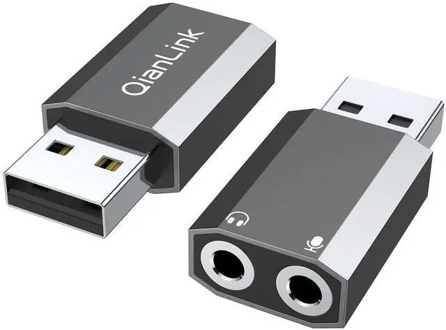 Main image of QianLink USB to 3.5mm Audio Adapter (2-Pack),External Stereo Sound Card with Dual TRS 3-Pole 3.5mm Headphone and Microphone Jack for PS4/PS5/PC/Laptop, Built-in Chip Mic-Supported Headphone Adapter