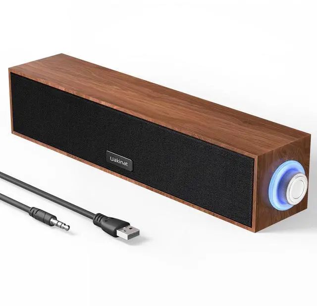 Main image of Uakinat Computer Speakers,Wooden Multimedia Digital Speaker,USB Powered 3.5mm AUX PC Speakers,Surround Sound Portable Computer Sound Bar Speaker for Desktop Laptop (Brown)