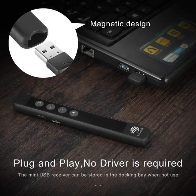 Alt view image 2 of 7 - LNGOOR Rechargeable Presentation Clicker for PowerPoint - RF 2.4GHz Wireless Presenter Remote with Laser Pointer, Support Hyperlink&Volume Compatible with PPT/Keynote/Slides/Mac/Windows/Laptop