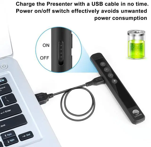 Alt view image 4 of 7 - LNGOOR Rechargeable Presentation Clicker for PowerPoint - RF 2.4GHz Wireless Presenter Remote with Laser Pointer, Support Hyperlink&Volume Compatible with PPT/Keynote/Slides/Mac/Windows/Laptop