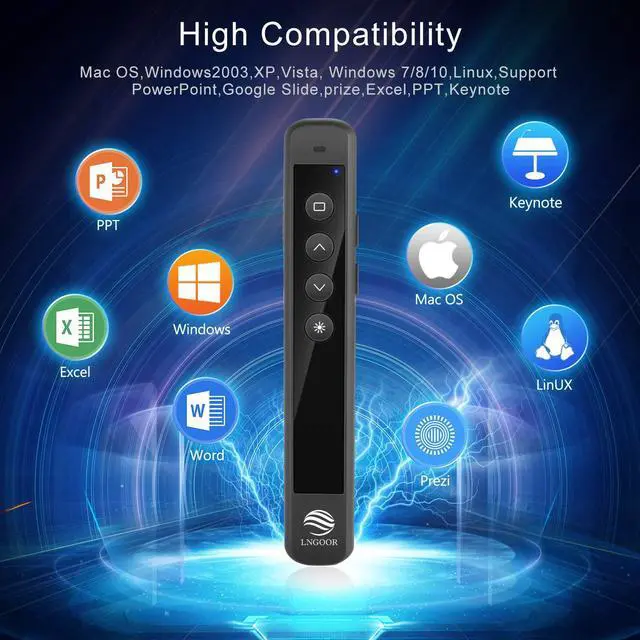 Alt view image 6 of 7 - LNGOOR Rechargeable Presentation Clicker for PowerPoint - RF 2.4GHz Wireless Presenter Remote with Laser Pointer, Support Hyperlink&Volume Compatible with PPT/Keynote/Slides/Mac/Windows/Laptop