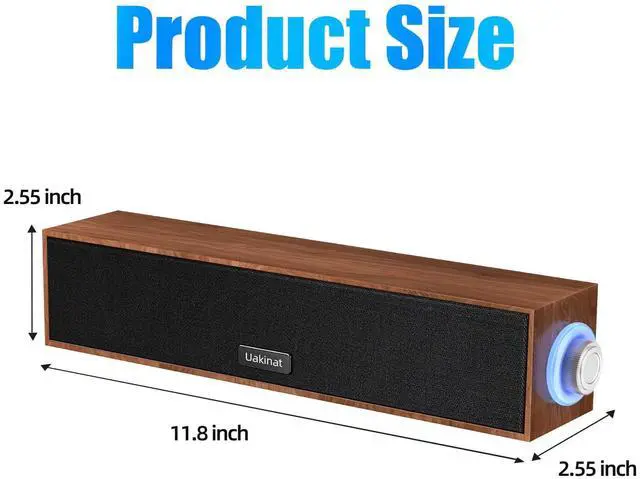 Alt view image 3 of 7 - Uakinat Computer Speakers,Wooden Multimedia Digital Speaker,USB Powered 3.5mm AUX PC Speakers,Surround Sound Portable Computer Sound Bar Speaker for Desktop Laptop (Brown)