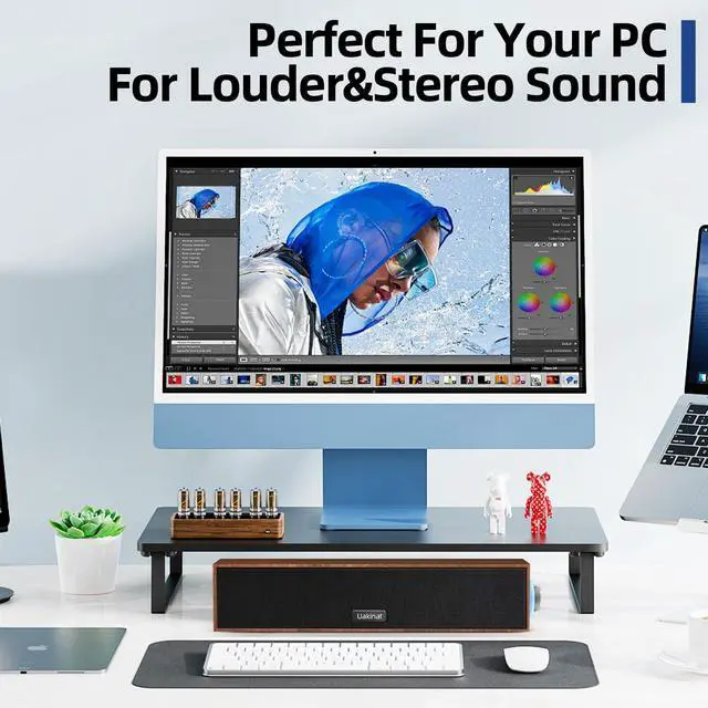 Alt view image 7 of 7 - Uakinat Computer Speakers,Wooden Multimedia Digital Speaker,USB Powered 3.5mm AUX PC Speakers,Surround Sound Portable Computer Sound Bar Speaker for Desktop Laptop (Brown)