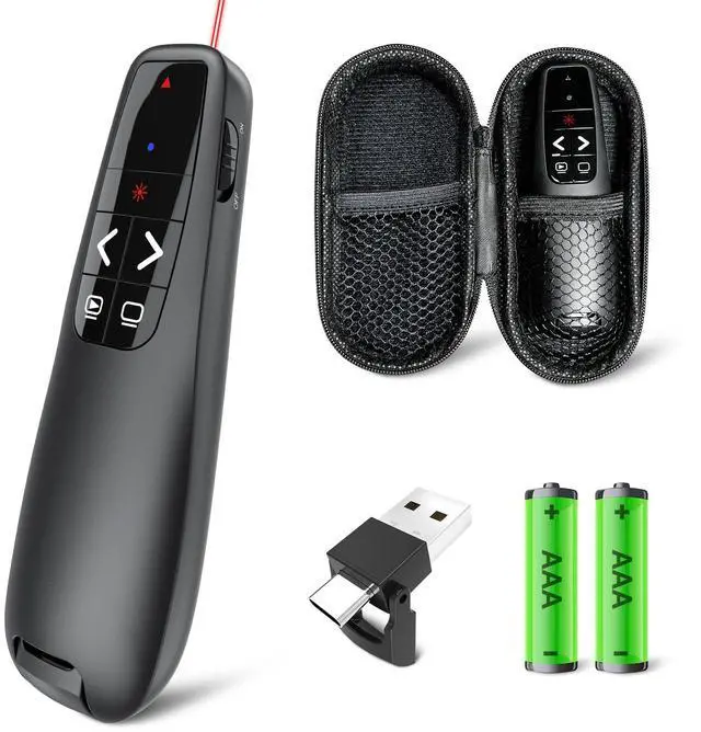 Main image of Presentation Clicker with Case Storage: Wireless Presenter Remote: Red Laser Pointer Computer Clickers, USB C PowerPoint PPT Clicker for Mac Laptop, Slideshow Google Slide Advancer