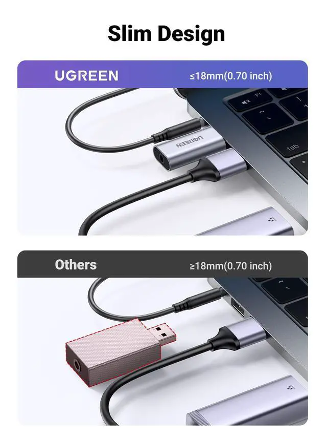 Alt view image 7 of 7 - UGREEN USB to Audio Jack USB External Sound Card 3.5mm Audio Adapter 2 in 1 USB A to Aux TRRS Headphone Adapter Microphone Stereo Jack Aluminum Compatible with PS5 PC Windows Mac Linux Laptop Desktop
