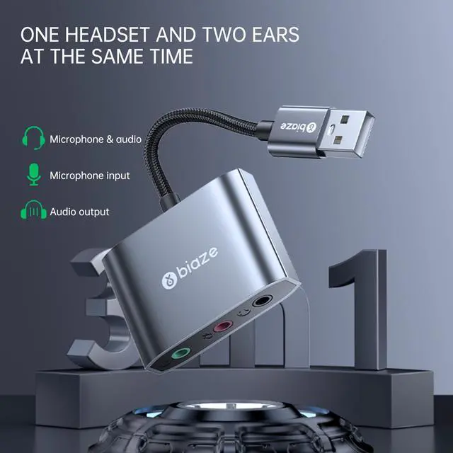 Alt view image 2 of 6 - USB to 3.5mm Jack Audio Adapter External Sound Card with Dual 3.5mm Headphone and Microphone TRS Jack to USB Compatible with Windows, Laptops, Desktops Windows, MAC, Linux, PC, PS5, PS4