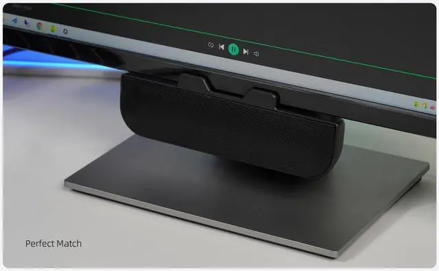 Alt view image 7 of 7 - Computer Speakers for Desktop PC, Monitor Speakers, USB Plug-in, Wired, External Speaker for Laptop, Small Computer Soundbar for PC, with Loud Sound, Deep Bass, USB-C Adapter, Easily Clamp to Monitor