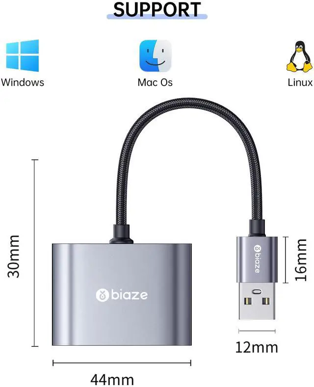 Alt view image 5 of 6 - USB to 3.5mm Jack Audio Adapter External Sound Card with Dual 3.5mm Headphone and Microphone TRS Jack to USB Compatible with Windows, Laptops, Desktops Windows, MAC, Linux, PC, PS5, PS4