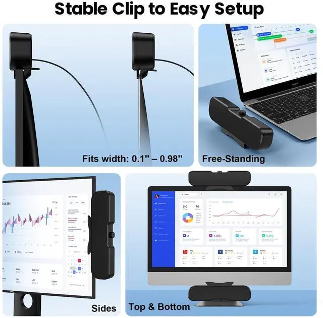 Alt view image 2 of 5 - Computer Speakers for Desktop PC Monitor, Easy Volume Knob, Sturdy Clamp, Basic Sound, Laptop Speakers with Compact Design, USB/USB C Adapter for Power and Audio(Black)