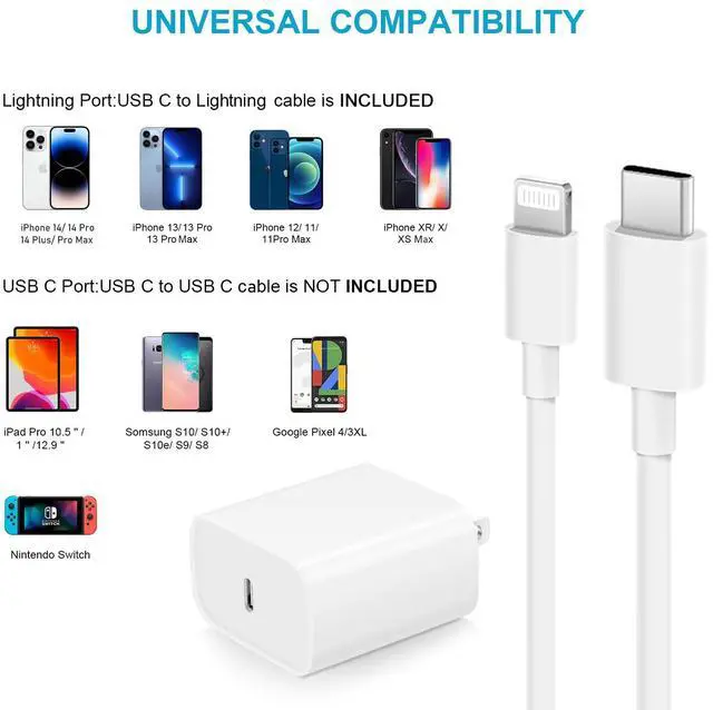 Alt view image 3 of 7 - iPhone 14 13 12 11 Fast Charger USB C Wall Charger [2-Pack] 6FT Fast Charging Cable Compatible with iPhone 14/14 Pro/14 Pro Max/iPhone 13/12/11/X/8/7/6/iPad Pro/Mini/AirPods
