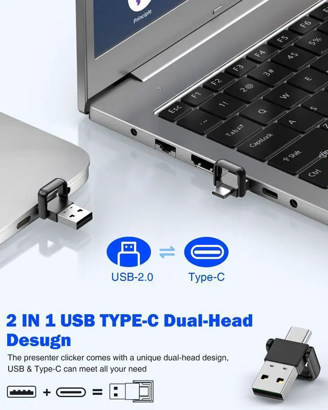 Alt view image 2 of 7 - USB Type C Presentation Clicker with Red Light,Volume Control Wireless Presenter Remote Pointer for Powerpoint Presentations with Hyperlinks Open,Slide Clicker for Classroom MAC Computer Laptop