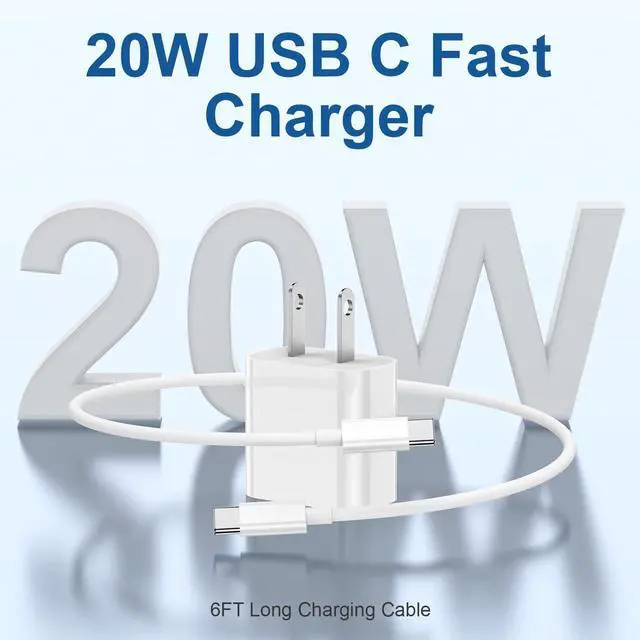 Alt view image 5 of 7 - iPhone 17 16 15 Charger and 10ft Type C to C Cable Cord Long, 20W USB C Fast Wall Charging Block Plug Power Adapter Cube Brick for Apple iPhone 17 Pro Max/17 Air/16 Pro/16 Plus/15/15 Mini/iPad/Samsung