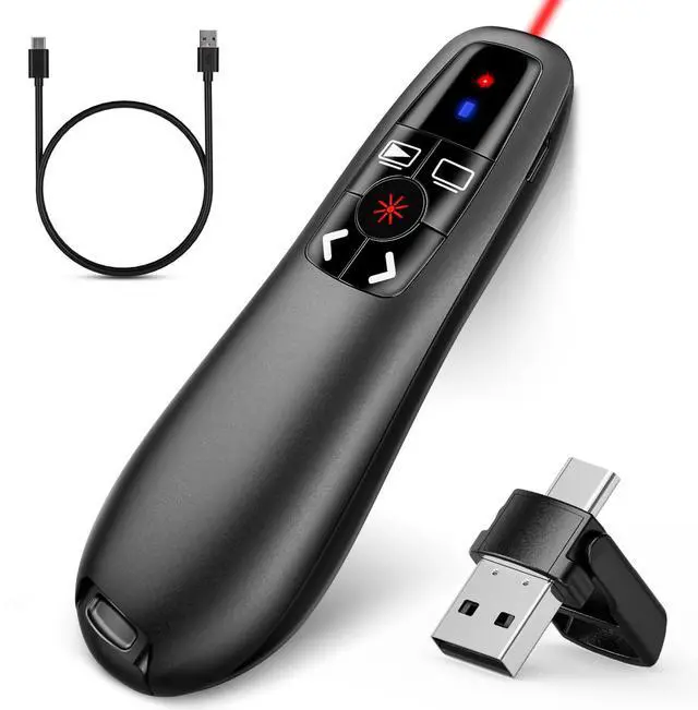 Main image of 2-in-1 USB Type C Presentation Clicker, Clicker for PowerPoint Presentations, Rechargeable Wireless Presenter Remote, Pointer RF 2.4GHz USB PowerPoint Clicker Slide Advancer with Volume Control