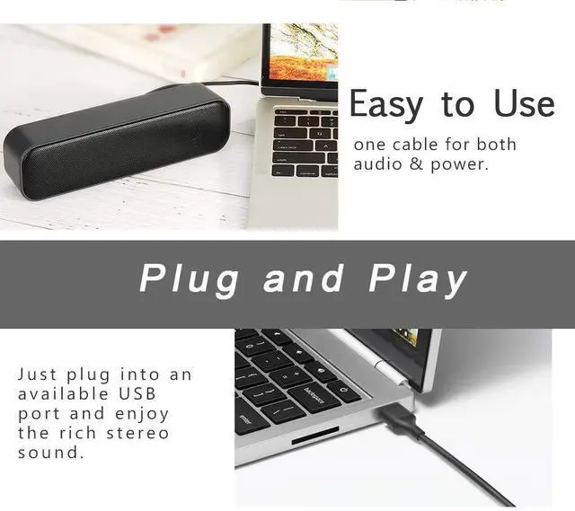 Alt view image 3 of 5 - HONKYOB USB Computer Speakers,Laptop Speakers Wired USB Powered,Portable Mini Sound Bar PC Speakers for Windows PC,Desktop Computer,Laptops and Checkout Counter with Stereo Sound
