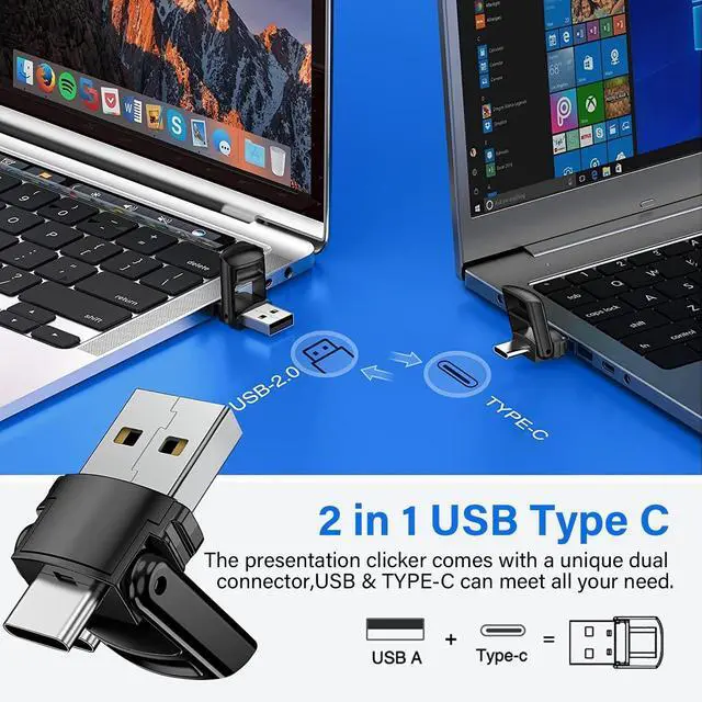 Alt view image 4 of 7 - 2-in-1 USB Type C Presentation Clicker, Clicker for PowerPoint Presentations, Rechargeable Wireless Presenter Remote, Pointer RF 2.4GHz USB PowerPoint Clicker Slide Advancer with Volume Control