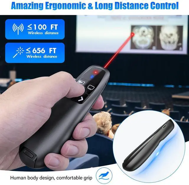 Alt view image 5 of 7 - 2-in-1 USB Type C Presentation Clicker, Clicker for PowerPoint Presentations, Rechargeable Wireless Presenter Remote, Pointer RF 2.4GHz USB PowerPoint Clicker Slide Advancer with Volume Control