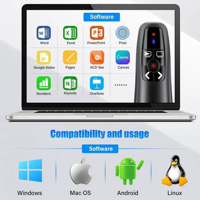 Alt view image 7 of 7 - 2-in-1 USB Type C Presentation Clicker, Clicker for PowerPoint Presentations, Rechargeable Wireless Presenter Remote, Pointer RF 2.4GHz USB PowerPoint Clicker Slide Advancer with Volume Control