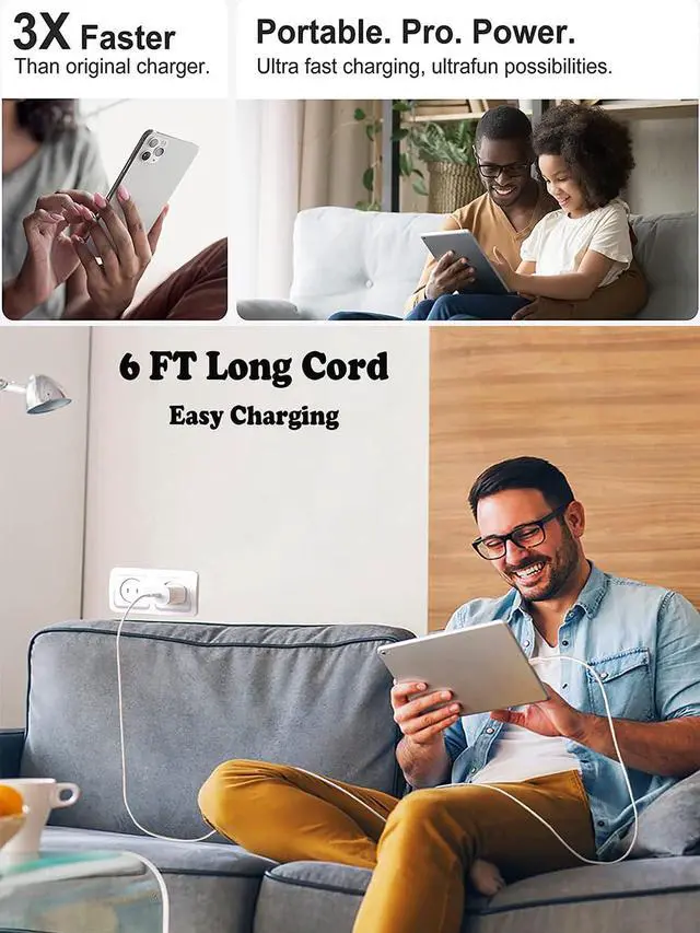 Alt view image 4 of 7 - SOEWIOU Charger Fast Charging,iPhone Fast Charger 2Pack Type C Fast Charger Block Plug Adapter 6FT USB-C to Lightning Cable Cord for iPhone14/13/13 Pro/12 Pro/12 Pro Max/11/Xs Max/XR/X/SE,iPad,AirPods