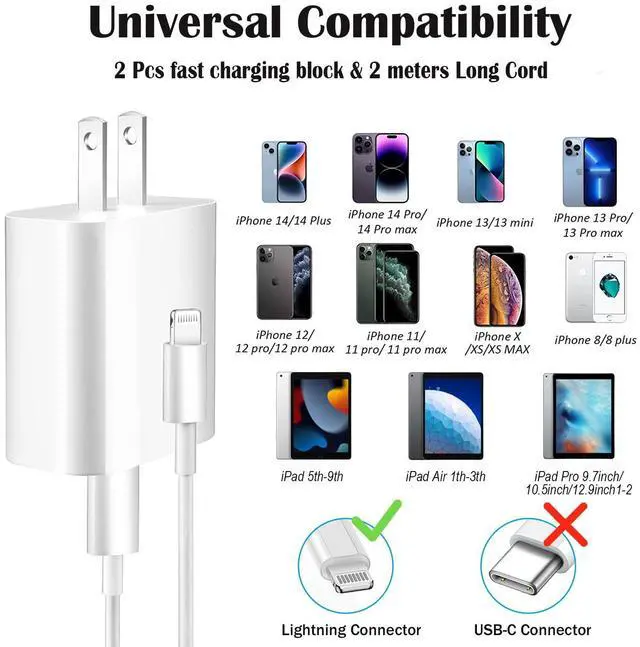 Alt view image 3 of 7 - SOEWIOU Charger Fast Charging,iPhone Fast Charger 2Pack Type C Fast Charger Block Plug Adapter 6FT USB-C to Lightning Cable Cord for iPhone14/13/13 Pro/12 Pro/12 Pro Max/11/Xs Max/XR/X/SE,iPad,AirPods