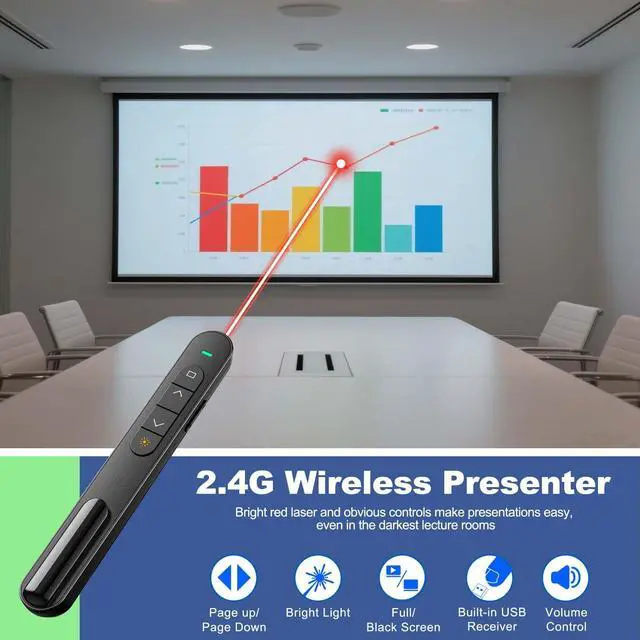Alt view image 2 of 6 - QUI Presentation Clicker for PowerPoint, RF 2.4GHz USB Wireless Presenter Remote with Volume Control, PowerPoint Clicker Slide Advancer for Mac, Windows, Laptop, Keynote