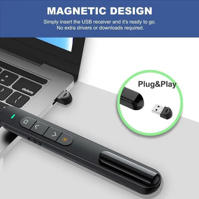 Alt view image 4 of 6 - QUI Presentation Clicker for PowerPoint, RF 2.4GHz USB Wireless Presenter Remote with Volume Control, PowerPoint Clicker Slide Advancer for Mac, Windows, Laptop, Keynote