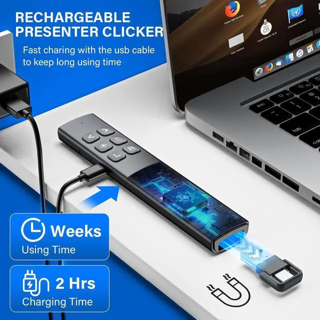 Alt view image 4 of 7 - Presentation Clicker with Air Mouse - USB C Wireless Presenter Remote Clicker with Pointer, RF 2.4GHz PowerPoint Clicker for Presentation, Computer Pointer Clicker Slide Advancer for Mac,Laptop