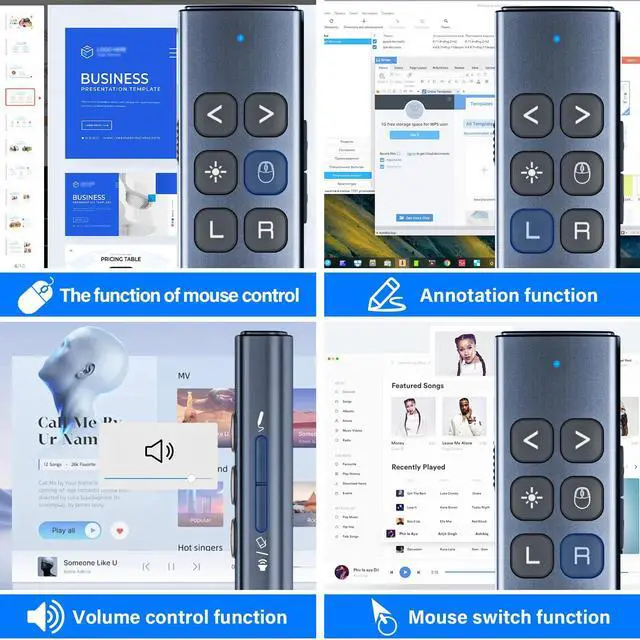 Alt view image 5 of 7 - Presentation Clicker with Air Mouse - USB C Wireless Presenter Remote Clicker with Pointer, RF 2.4GHz PowerPoint Clicker for Presentation, Computer Pointer Clicker Slide Advancer for Mac,Laptop