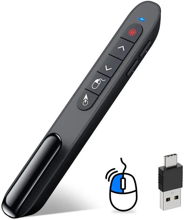 Main image of DINOSTRIKE USB-A and USB-C Presentation Clicker with Air Mouse Control, Rechargeable Wireless Presenter Remote PPT Pointer RF 2.4GZ PowerPoint Clicker Slide Advancer for Mac Computer Laptop
