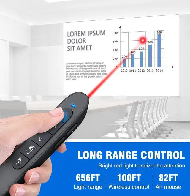 Alt view image 5 of 5 - DINOSTRIKE USB-A and USB-C Presentation Clicker with Air Mouse Control, Rechargeable Wireless Presenter Remote PPT Pointer RF 2.4GZ PowerPoint Clicker Slide Advancer for Mac Computer Laptop