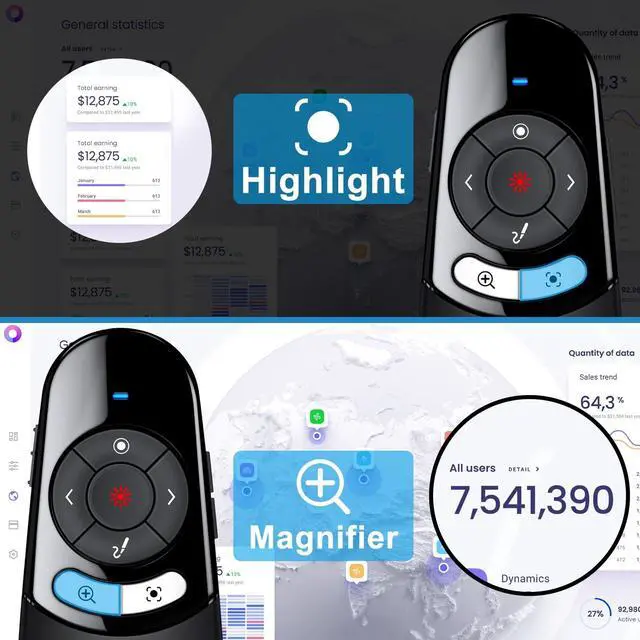 Alt view image 4 of 6 - 2 in 1 Type C USB Presentation Clicker with Physical and Digital Function, RF 2.4GHz Wireless Presenter Remote PPT Clicker for Computer Presentations, Slide Advancer for Mac Laptop