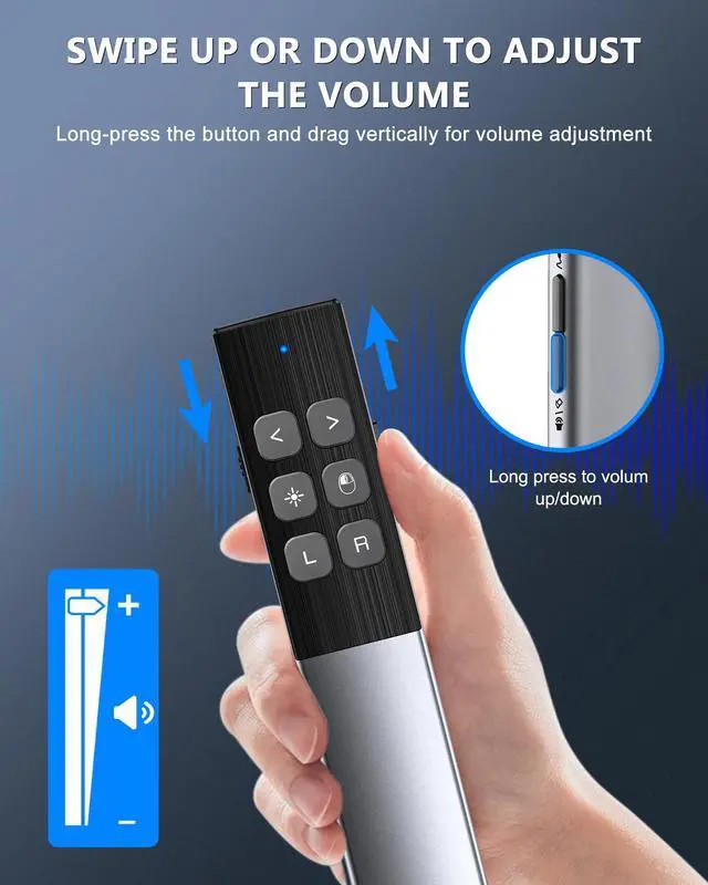 Alt view image 3 of 7 - Wireless Presentation Clicker with Air Mouse, Gyro Volume & Ink Annotation Rechargeable Remote for PowerPoint/Keynote on Mac, PC, Laptop